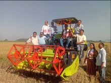 পকাধানৰ মাজে মাজে অসম চৰকাৰৰ  ধান কটা মেচিন