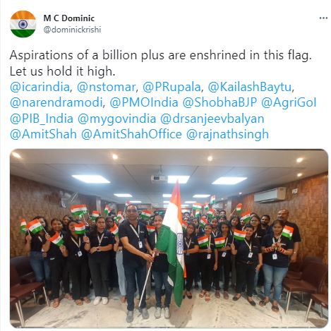 Founder and Editor-in-chief of Krishi Jagran & Agriculture World, MC Dominic's Tweet.